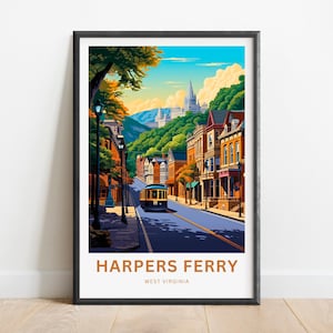 Harpers Ferry Travel Print - Harper&#39;s Ferry poster, West Virginia Wall Art, Framed present, Gift West Virginia Present, Customized Your Text