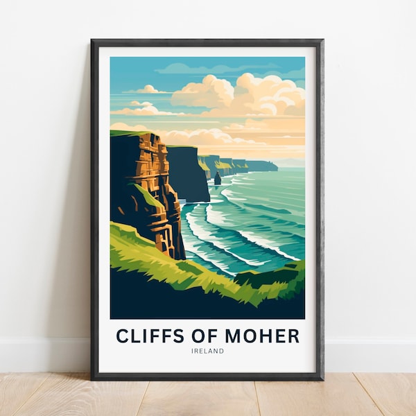 Cliffs of Moher Travel Print - Cliffs of Moher poster, Ireland Wall Art, Framed present, Gift Ireland Present