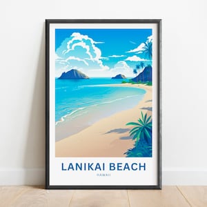 Lanikai Beach Travel Print - Lanikai Beach poster, Hawaii Wall Art, Framed present, Gift Hawaii Present