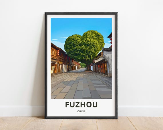 Fuzhou Art Print: Modern Travel Poster, China, Fuzhou's Heart Tree