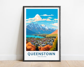 Queenstown Travel Print - Queenstown poster, New Zealand Wall Art, Framed present, Gift New Zealand Present