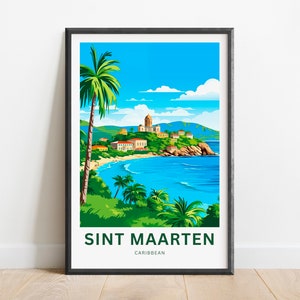 Sint Maarten Travel Print - Sint Maarten poster, Caribbean Wall Art, Framed present, Gift Saint Martin Present