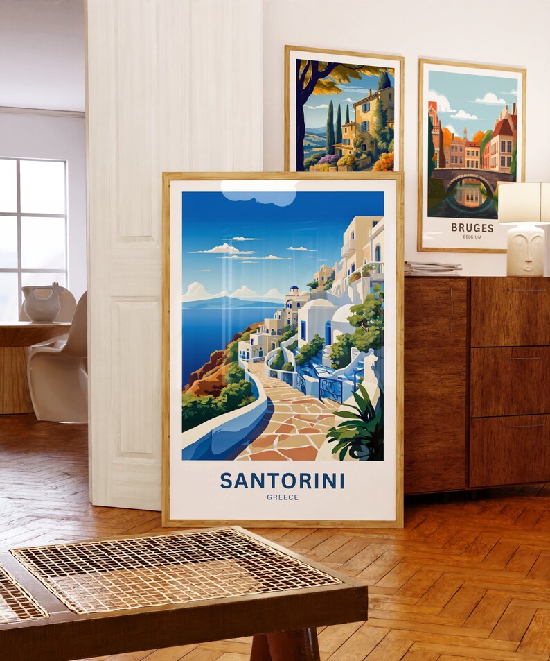 Santorini Travel Print - Santorini Poster, Greece Wall Art, Framed ...