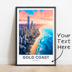 Personalized Gold Coast Travel Print - Gold Coast poster, Queensland, Australia Wall Art, Framed present, Gift Australia Present,Custom Art