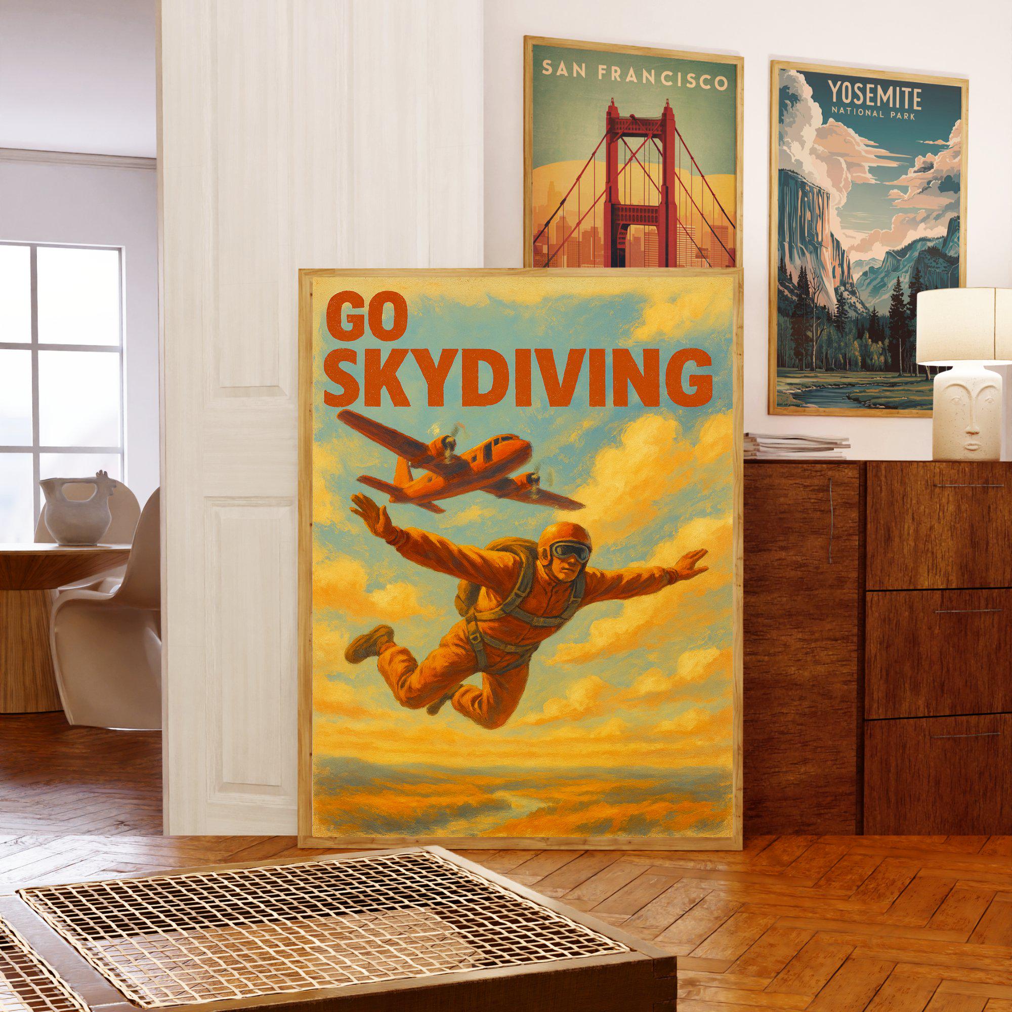Skydiving Poster – Vintage Skydiving Wall Art for Extreme Sports