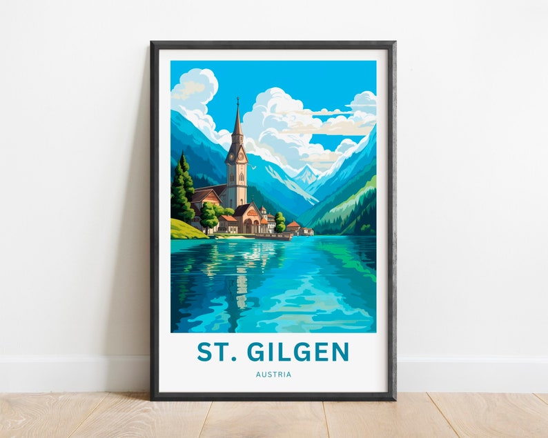St. Gilgen Travel Print St. Gilgen poster, Austria Wall Art, Framed present, Gift Austria Present image 1