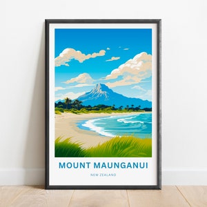 Mount Maunganui Travel Print - Mount Maunganui poster, New Zealand Wall Art, Framed present, Gift New Zealand Present