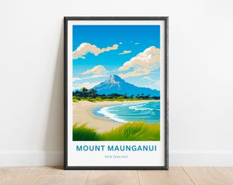 Mount Maunganui Travel Print - Mount Maunganui poster, New Zealand Wall Art, Framed present, Gift New Zealand Present