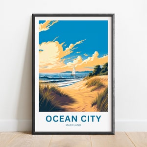 Ocean City Reise-Druck - Ocean City Poster, Maryland Wandkunst, gerahmtes Geschenk, Geschenk Maryland vorhanden