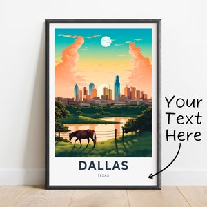 Personalized Dallas Travel Print - Dallas poster, Texas Wall Art, Framed present, Gift Texas Present, Customize Your Text