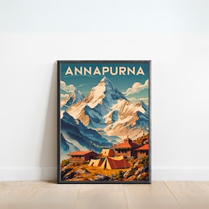 Annapurna Vintage Travel Poster - Annapurna Print, Nepal Wall Art, Framed, Gift Nepal Present