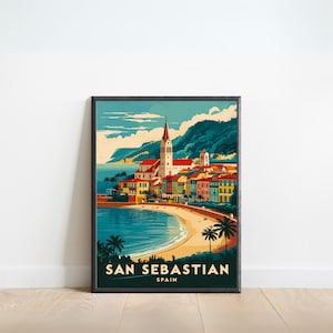 San Sebastian Vintage Reiseplakat - San Sebastian Druck, Spanien Wandkunst, gerahmtes Geschenk, Geschenk Spanien vorhanden