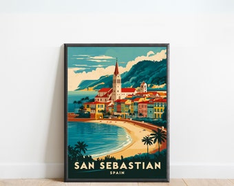 San Sebastian Vintage Travel Poster - San Sebastian print, Spain Wall Art, Framed present, Gift Spain Present
