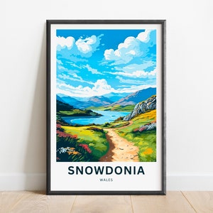 Impressão de viagem de Snowdonia - pôster de Snowdonia, arte de parede do País de Gales, presente emoldurado, presente do País de Gales