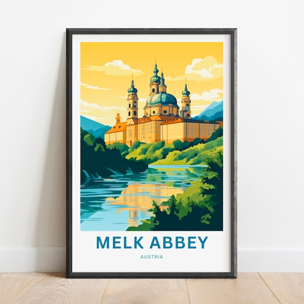 Milk Abbey Travel Print - Milk Abbey poster, Stift Melk Austria Wall Art, Framed, Gift Austria Present, Custom Your Text Personalized