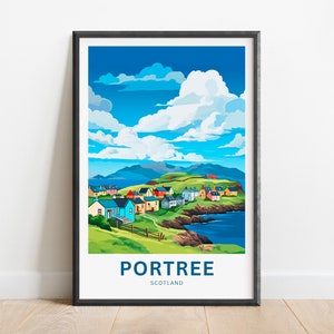 Portree Travel Print - Portree poster, Scotland Wall Art, Framed present, Gift Scotland Present