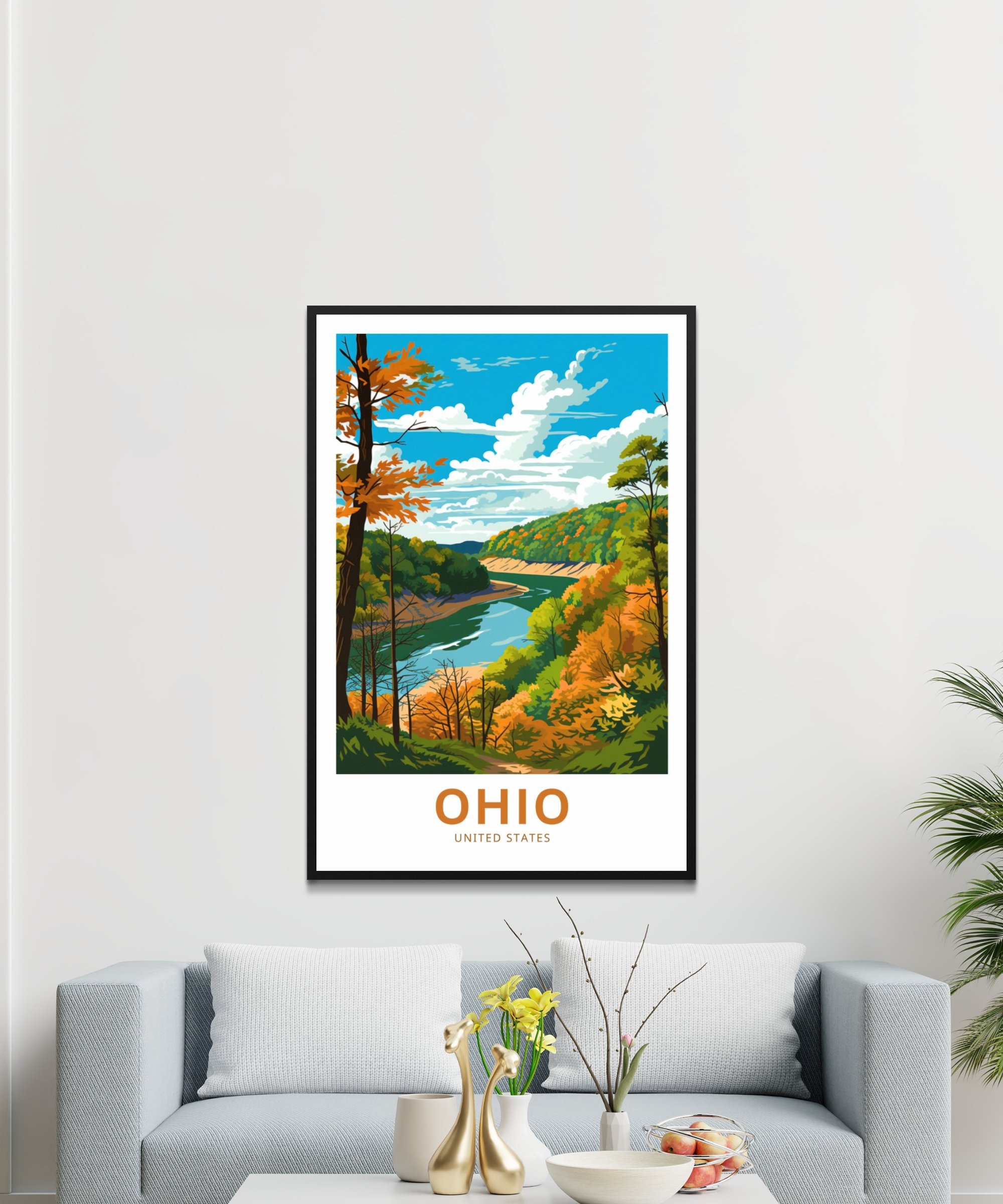 Ohio Travel Print - Ohio Poster, United States Wall Art, Framed