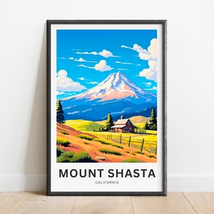 Mount Shasta Travel Print - Mount Shasta poster, California Wall Art, Framed present, Gift California Present