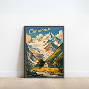 Chamonix Vintage Travel Poster - Chamonix print, France Wall Art, Framed present, Gift French Alps Present