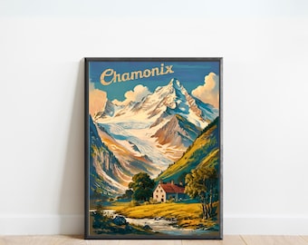 Chamonix Vintage Travel Poster - Chamonix print, France Wall Art, Framed present, Gift French Alps Present