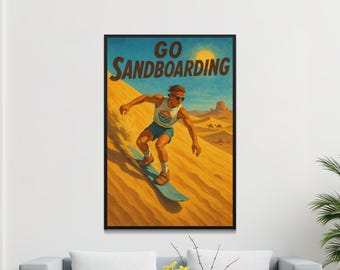 Vintage Sandboarding Poster – Retro Desert Adventure Wall Art for