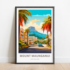 Mount Maunganui Travel Print - Mount Maunganui poster, New Zealand Wall Art, Framed present, Gift New Zealand Present