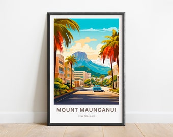 Mount Maunganui Travel Print - Mount Maunganui poster, New Zealand Wall Art, Framed present, Gift New Zealand Present