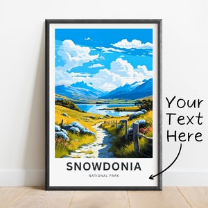 Impressão de viagem personalizada de Snowdonia - pôster de Snowdonia, arte de parede do parque nacional, presente emoldurado, presente do País de Gales