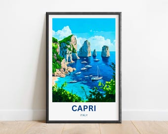 Capri Travel Print - Capri poster, Italy Wall Art, Framed present, Gift Italy Art Decor Present
