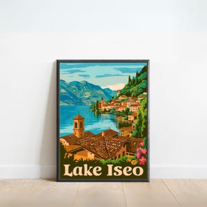 Lake Iseo Vintage Travel Poster - Lake Iseo Print, Italy Wall Art, Framed, Gift Italy Present