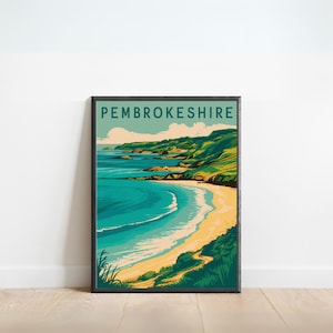 Pembrokeshire Vintage Travel Poster - Pembrokeshire Print, Wales Wall Art, Framed, Gift National Park Present