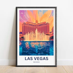 Las Vegas Travel Print - Las Vegas Bellagio Fountains Poster, Nevada Wall Art, Framed present, Gift Nevada Present