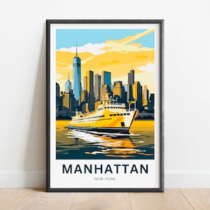 Manhattan Travel Print - Manhattan poster, New York Wall Art, Framed present, Gift New York Present