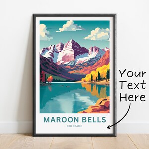 Impresión de viaje personalizada de Maroon Bells - Cartel de Maroon Bells, Arte de la pared de Colorado, Presente enmarcado, Regalo Colorado Presente