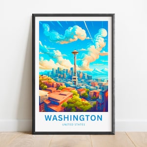 Washington Travel Print - Cartel de Washington, Arte de la pared de los Estados Unidos, Presente enmarcado, Regalo Estados Unidos Presente