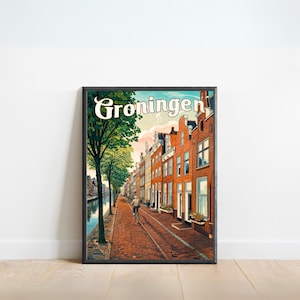 Groningen Vintage Travel Poster - Groningen print, Netherlands Wall Art, Framed present, Gift Netherlands Present