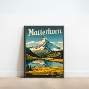 Matterhorn Vintage Travel Poster - Matterhorn print, Swiss Alps Wall Art, Framed present, Gift Switzerland Present