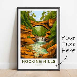 Stampa personalizzata di viaggio Hocking Hills - Poster del parco statale Hocking Hills, arte murale della Florida, regalo incorniciato degli Stati Uniti, regalo Ohio