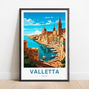 Valletta Travel Print - Valletta poster, Malta Wall Art, Framed present, Gift Malta Present