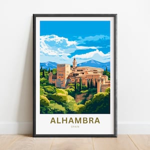 Alhambra Travel Print - Alhambra poster, Spain Wall Art, Framed present, Gift Spain Present