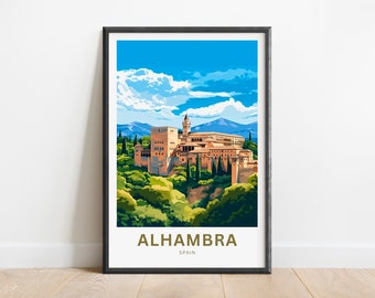 Alhambra Travel Print - Alhambra poster, Spain Wall Art, Framed present, Gift Spain Present