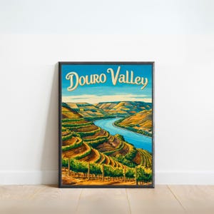 Póster de viaje vintage del valle del Duero: impresión del valle del Duero, arte mural de Portugal, regalo enmarcado, regalo de Portugal