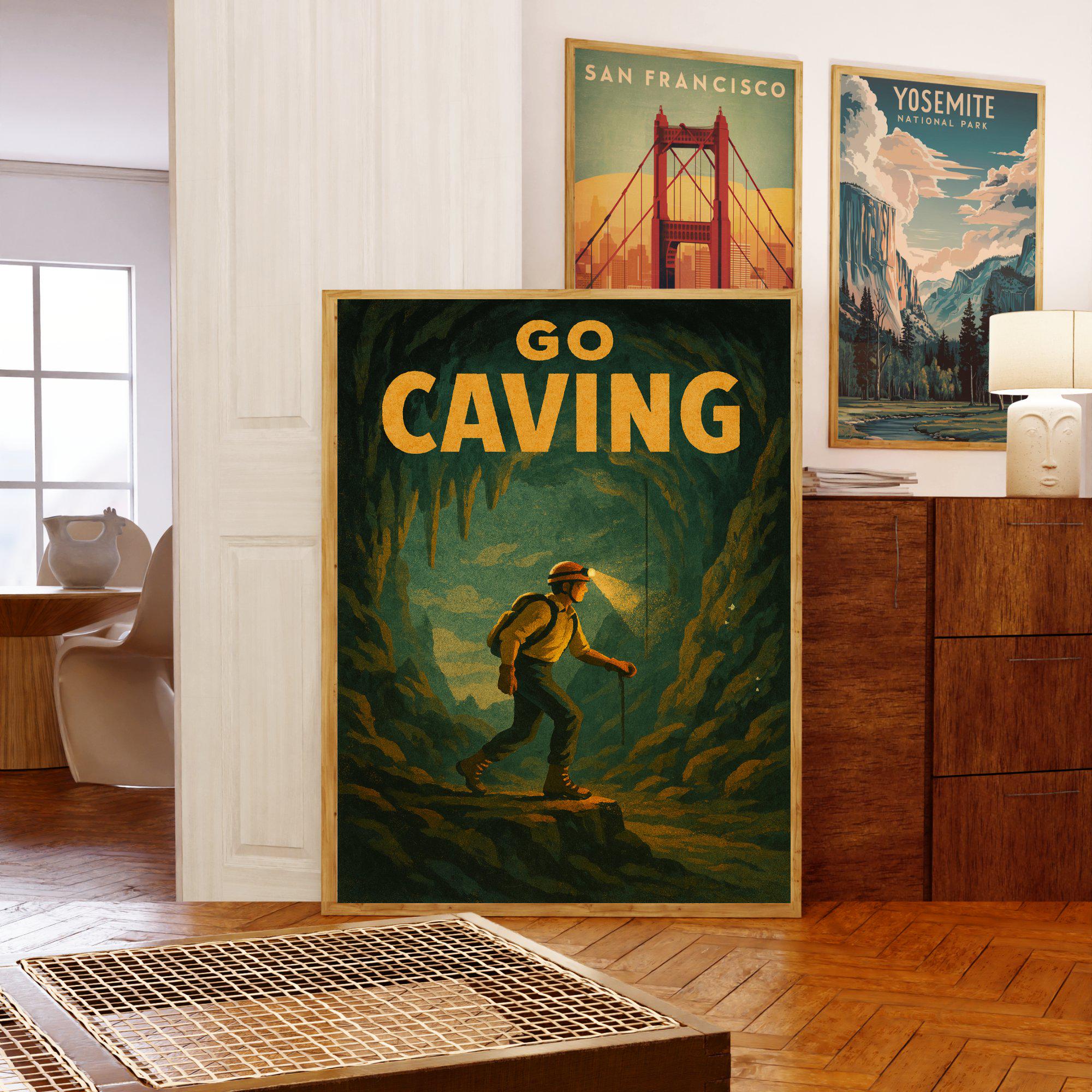Caving Poster – Vintage Cave Exploration Wall Art for Adventurers and ...