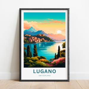 Lugano Travel Print - Lugano poster, Switzerland Wall Art, Framed present, Gift Switzerland Present, Customized your text