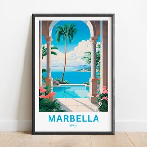 Marbella reisafdruk - Marbella poster, Spanje muurkunst, ingelijst cadeau, cadeau Spanje cadeau