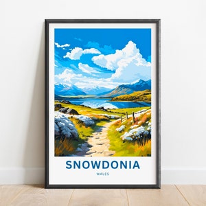Impressão de viagem de Snowdonia - pôster de Snowdonia, arte de parede do País de Gales, presente emoldurado, presente do País de Gales