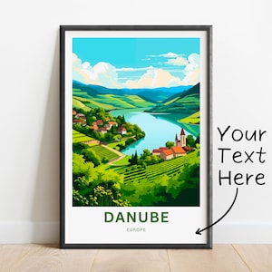 Personalisierte Donau Reisedruck - Donau Poster, Donau Wandkunst, gerahmtes Geschenk, Geschenk Europa Dekor Geschenk, passen Sie Ihren Text an