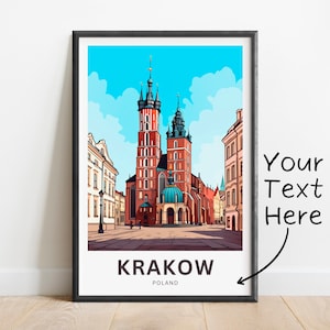 Personalized Krakow Travel Print - Krakow poster, Poland Wall Art, Framed present, Gift Poland Present