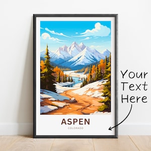 Personalized Aspen Travel Print - Aspen poster, Colorado Wall Art, Framed present, Gift Colorado United States Present