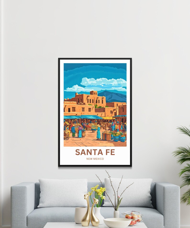 Santa Fe Travel Print Santa Fe Poster, New Mexico Wall Art, Framed